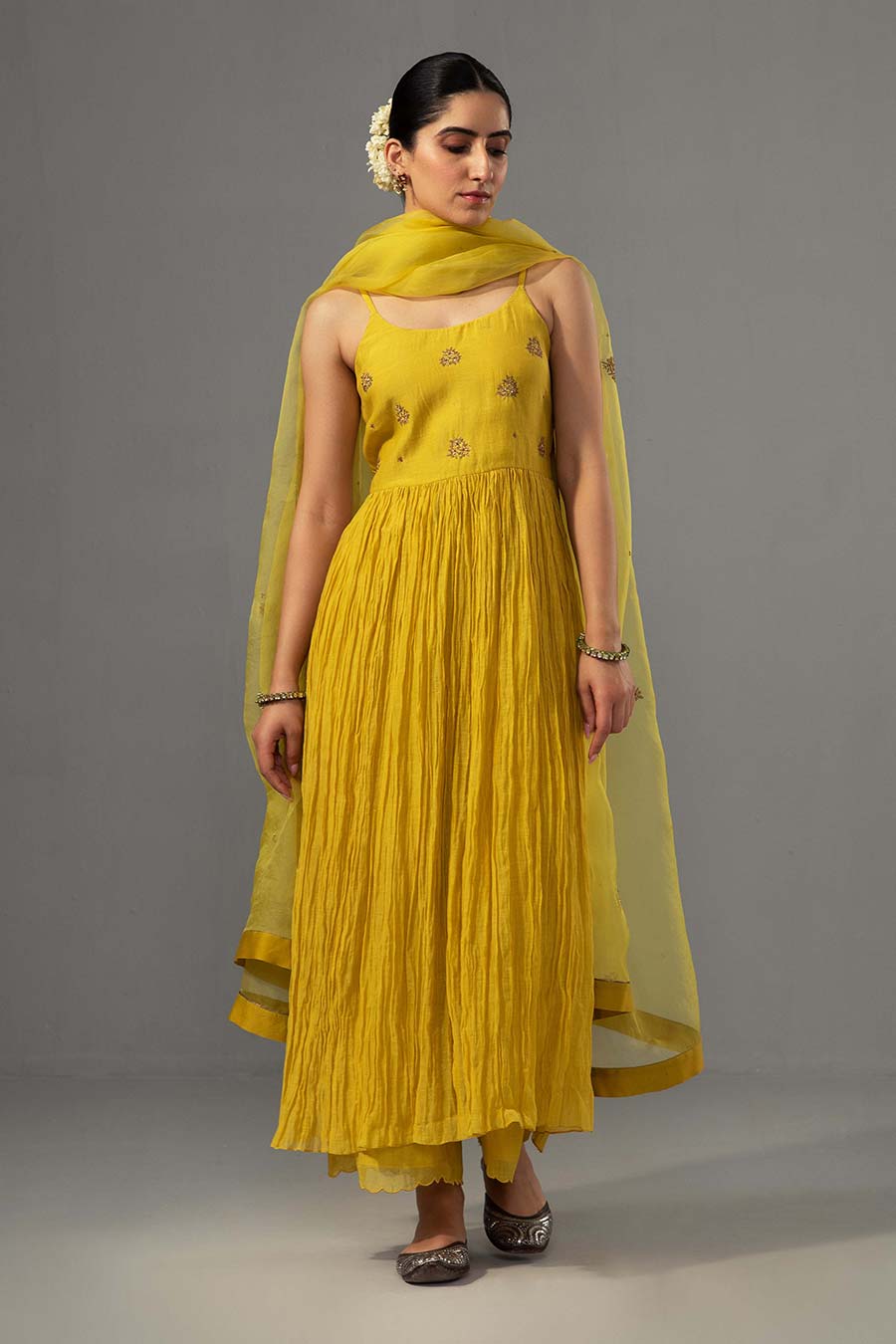Yellow Embroidered Anarkali Kurta Set