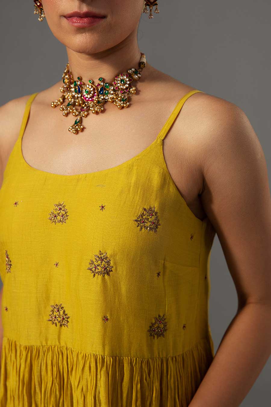 Yellow Embroidered Anarkali Kurta Set