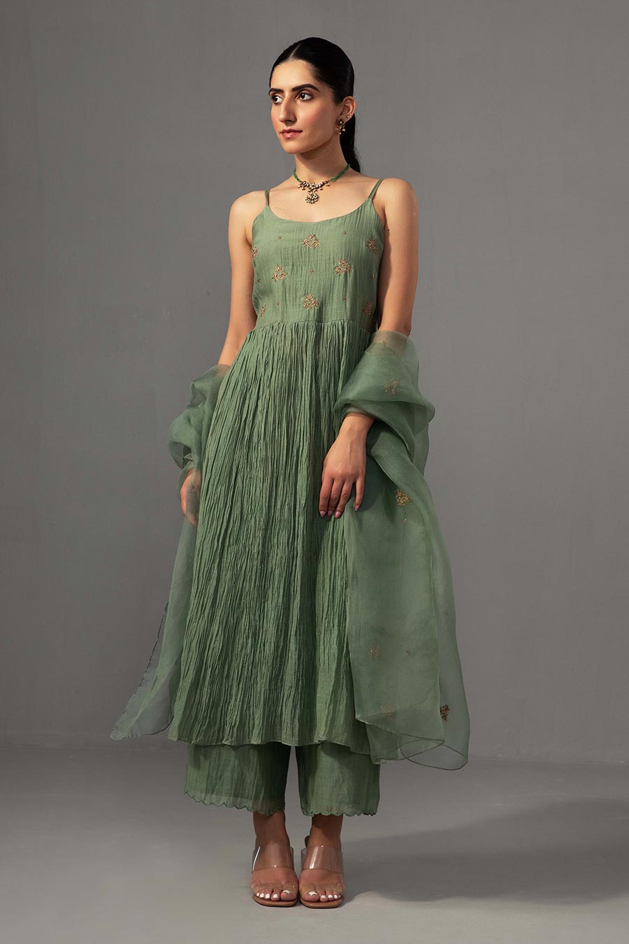 Sage Green Embroidered Anarkali Kurta Set