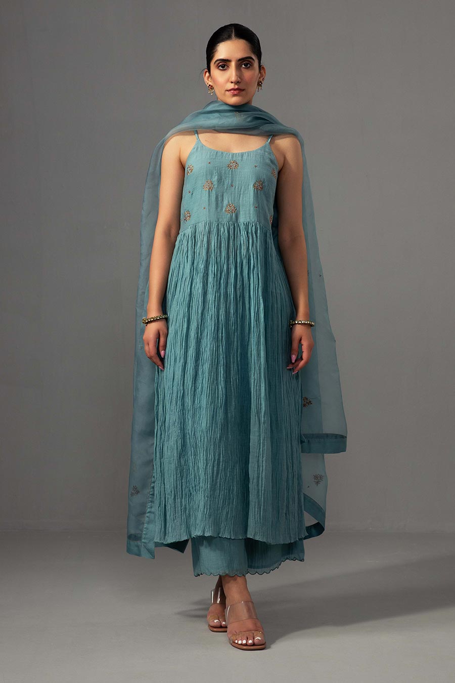 Aqua Embroidered Anarkali Kurta Set