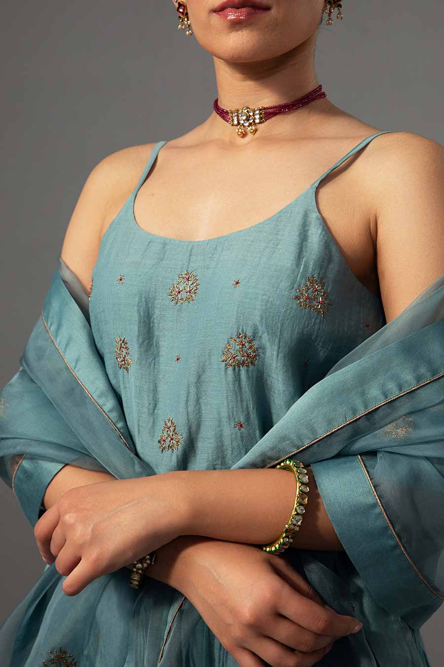 Aqua Embroidered Anarkali Kurta Set