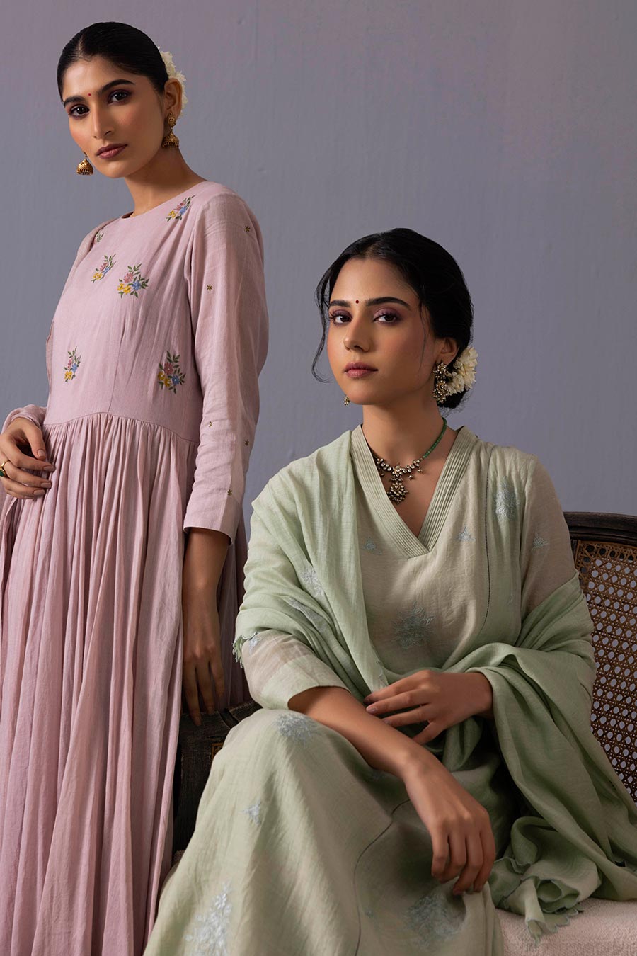 Anju Green Chanderi Embroidered Kurta Set