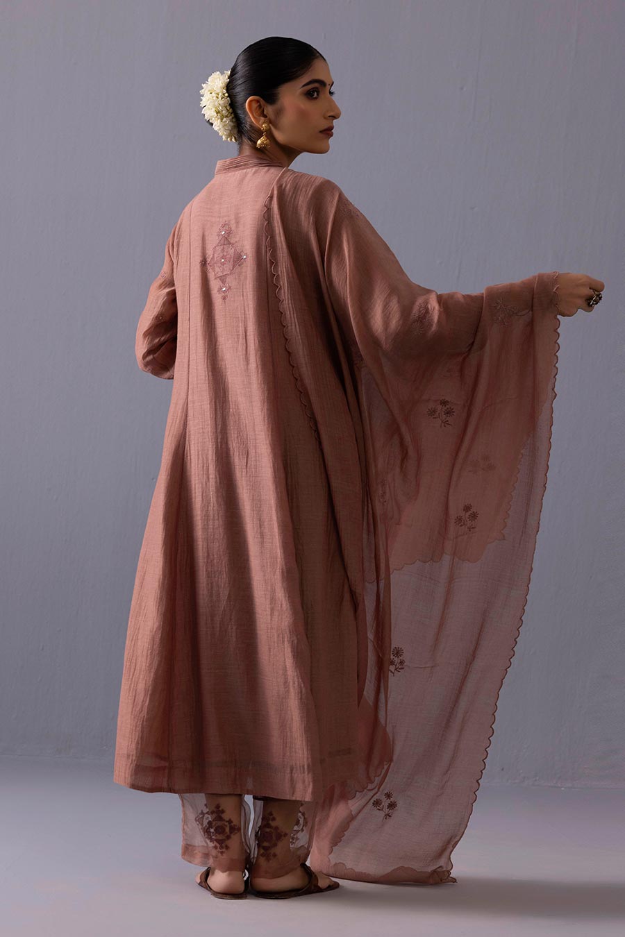 Anju Brown Chanderi Embroidered Kurta Set