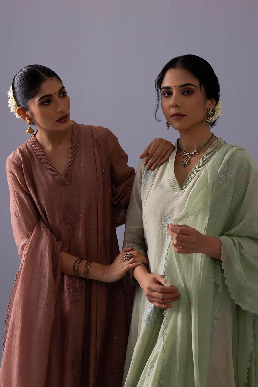 Anju Brown Chanderi Embroidered Kurta Set