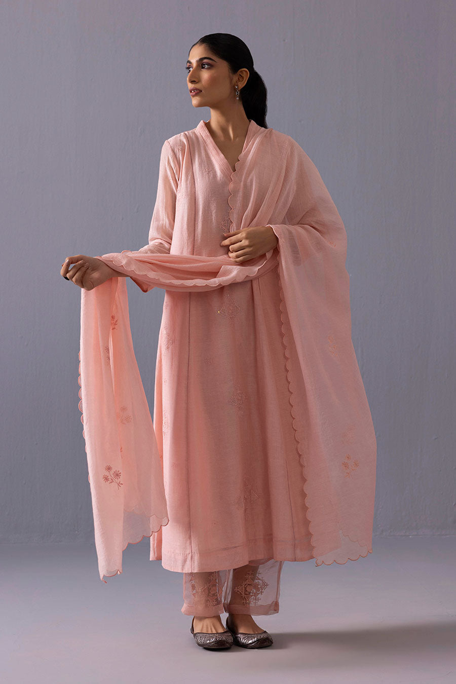 Anju Pink Chanderi Embroidered Kurta Set