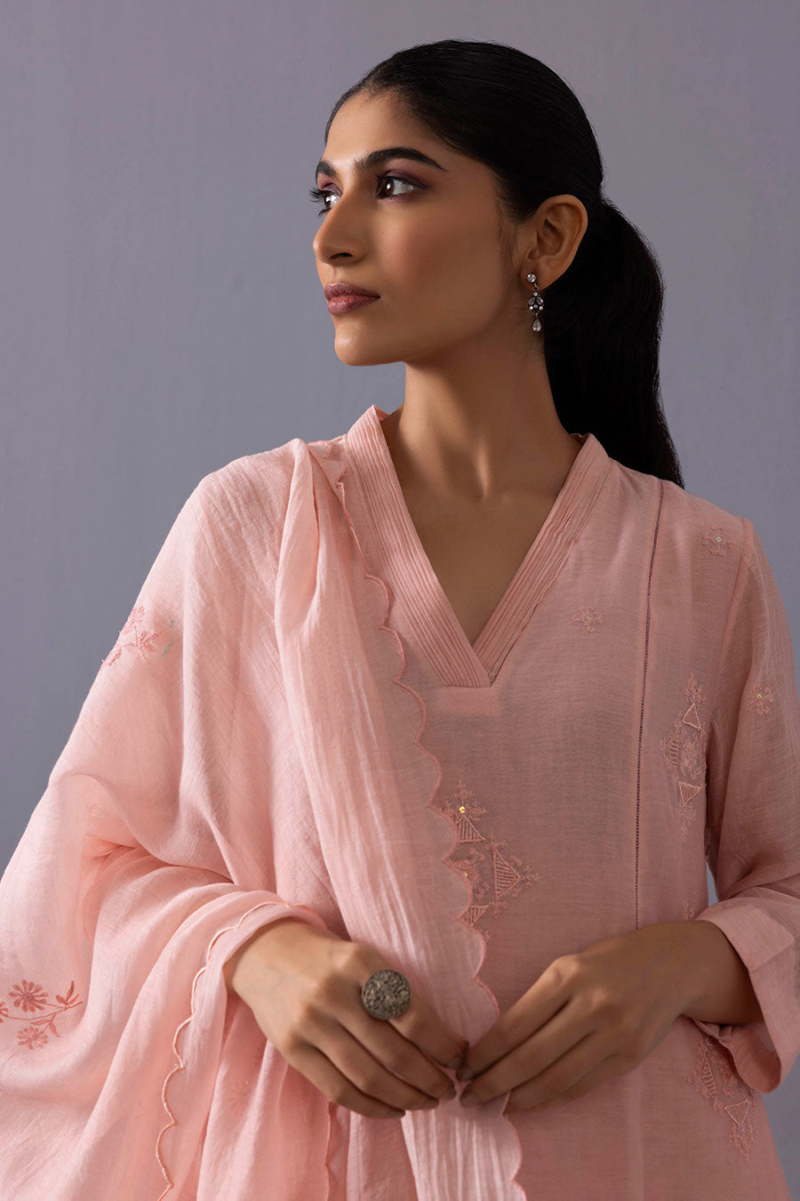 Anju Pink Chanderi Embroidered Kurta Set