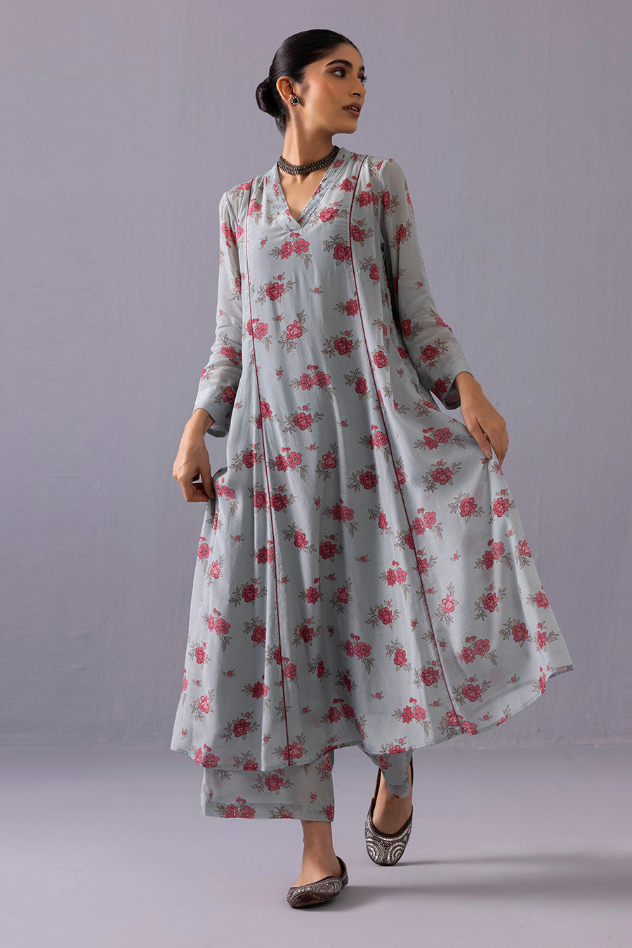 Blue Thea Floral Printed Kurta & Pant Set