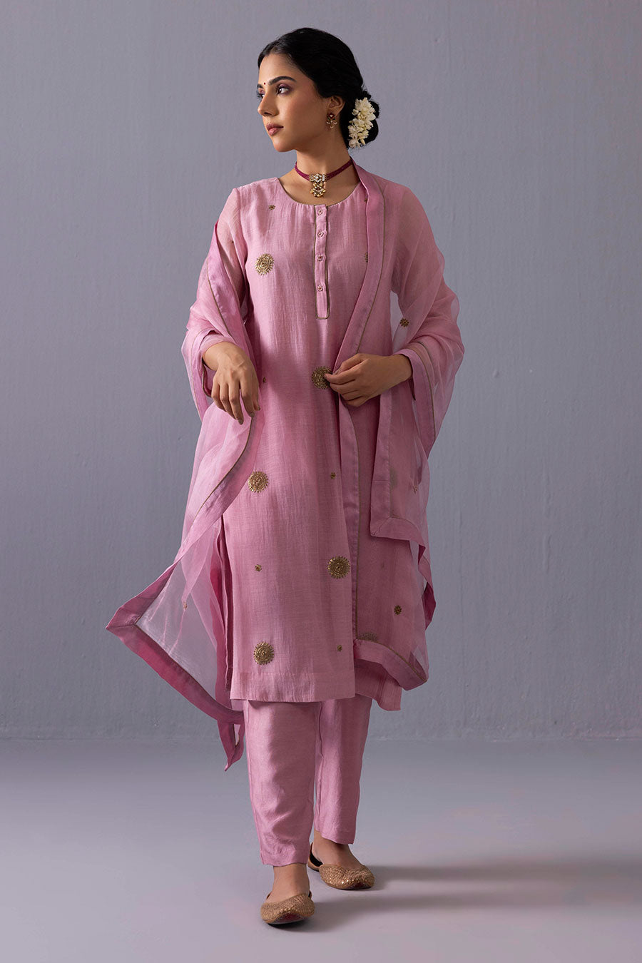 Malti Pink Chanderi Embroidered Kurta Set