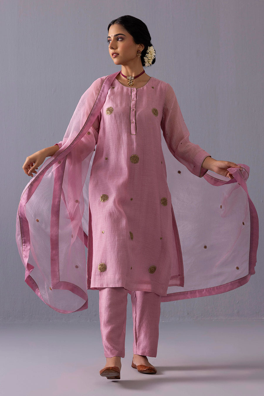 Malti Pink Chanderi Embroidered Kurta Set