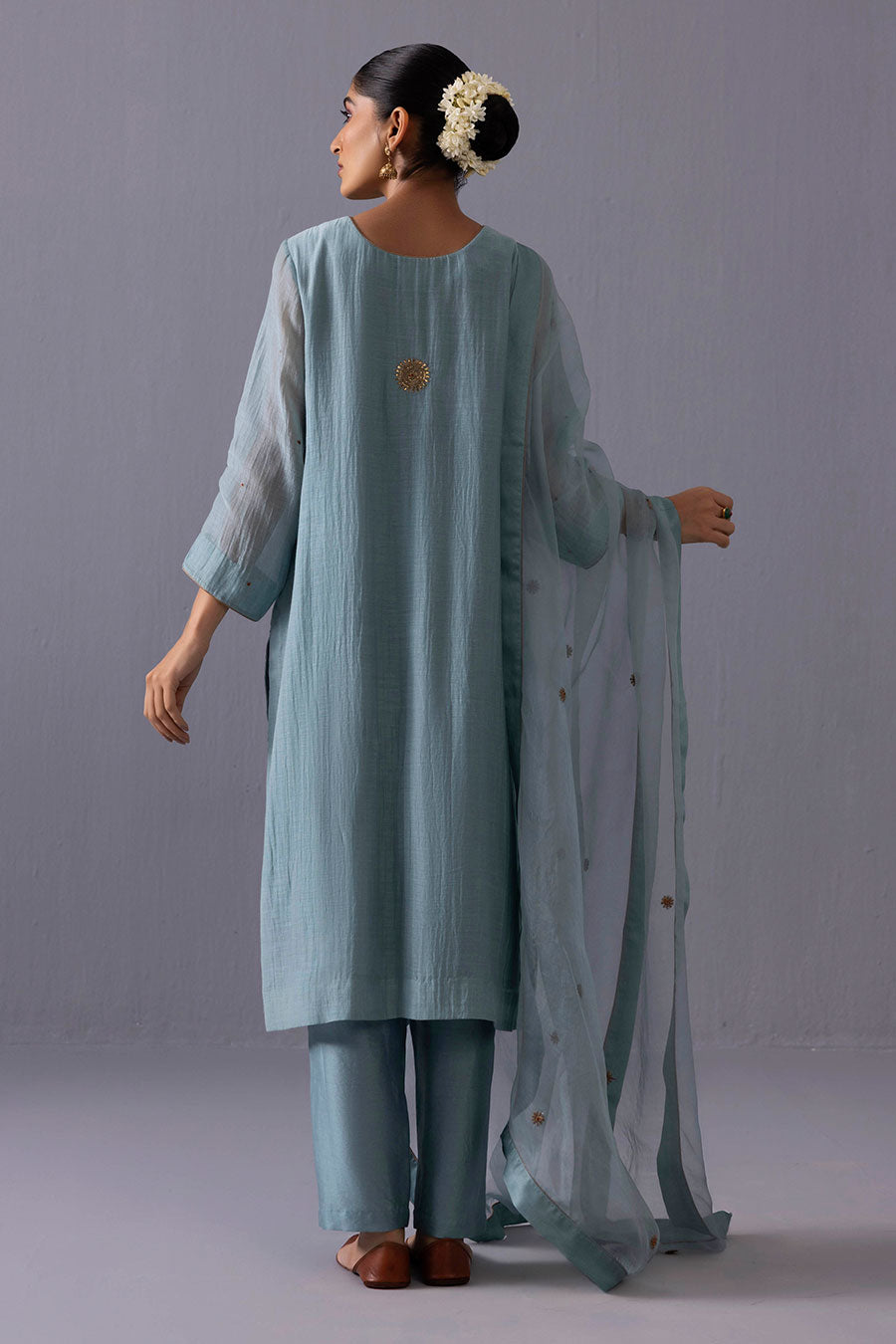 Malti Blue Chanderi Embroidered Kurta Set