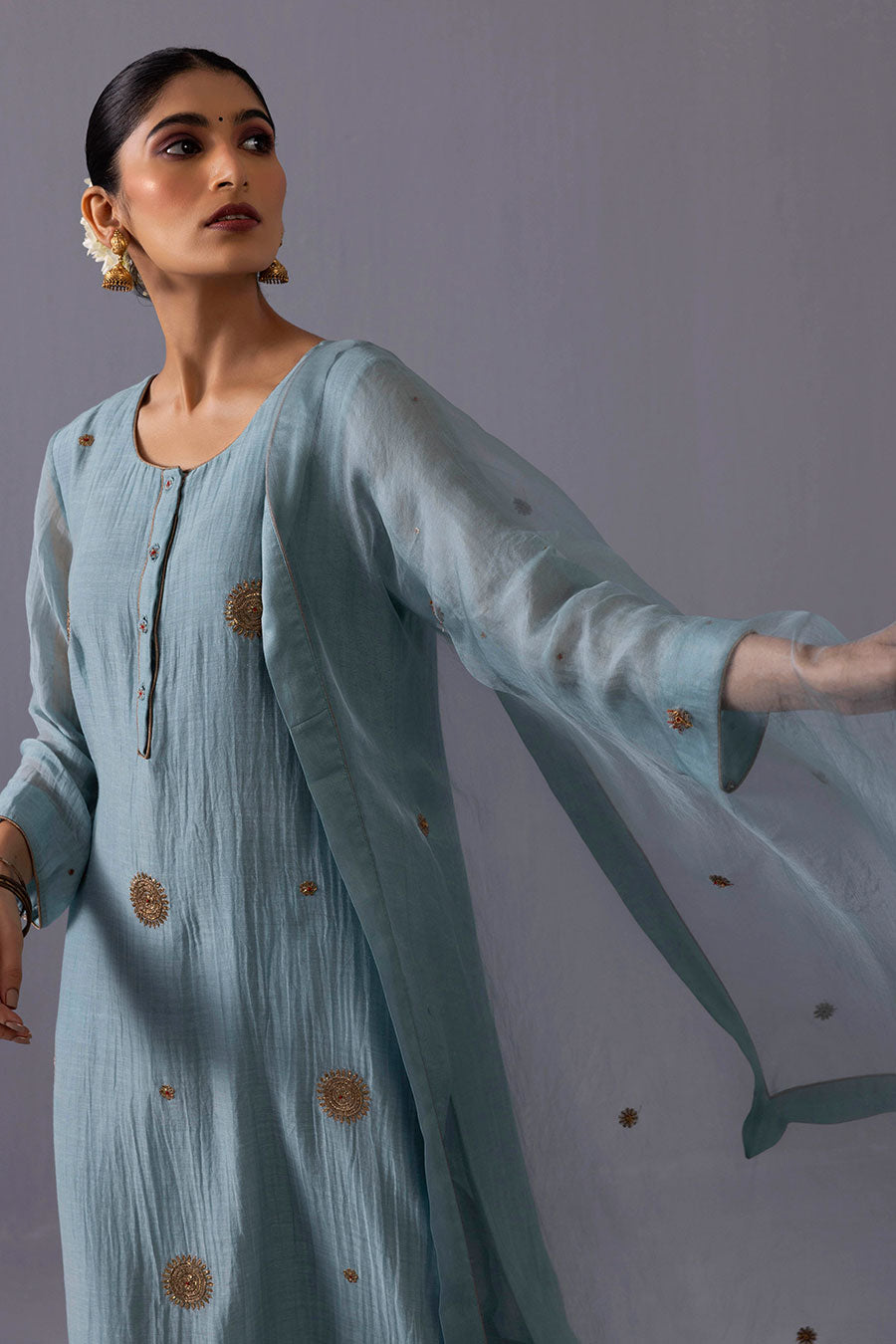 Malti Blue Chanderi Embroidered Kurta Set