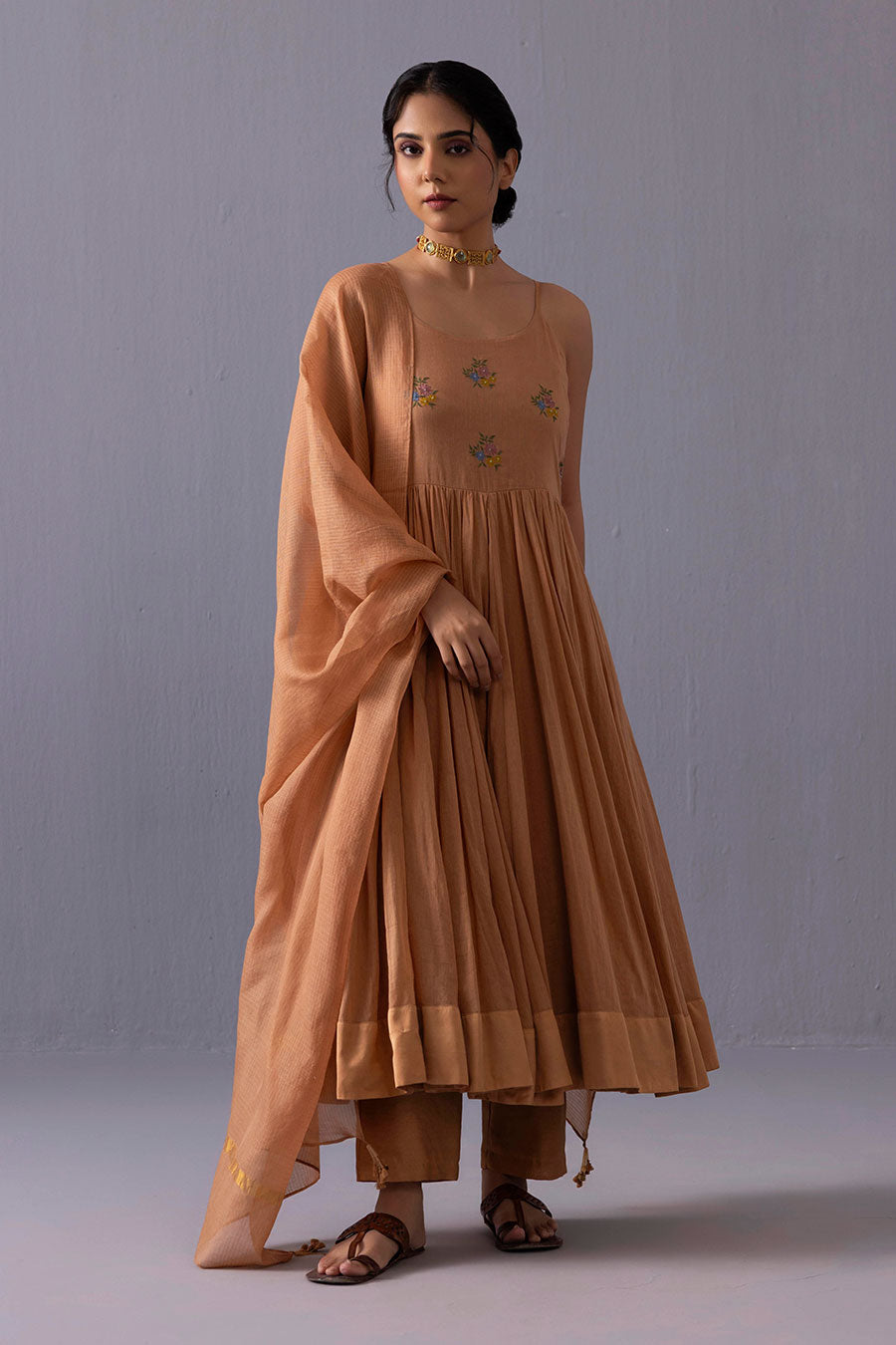 Mira Orange Embroidered Kurta Set