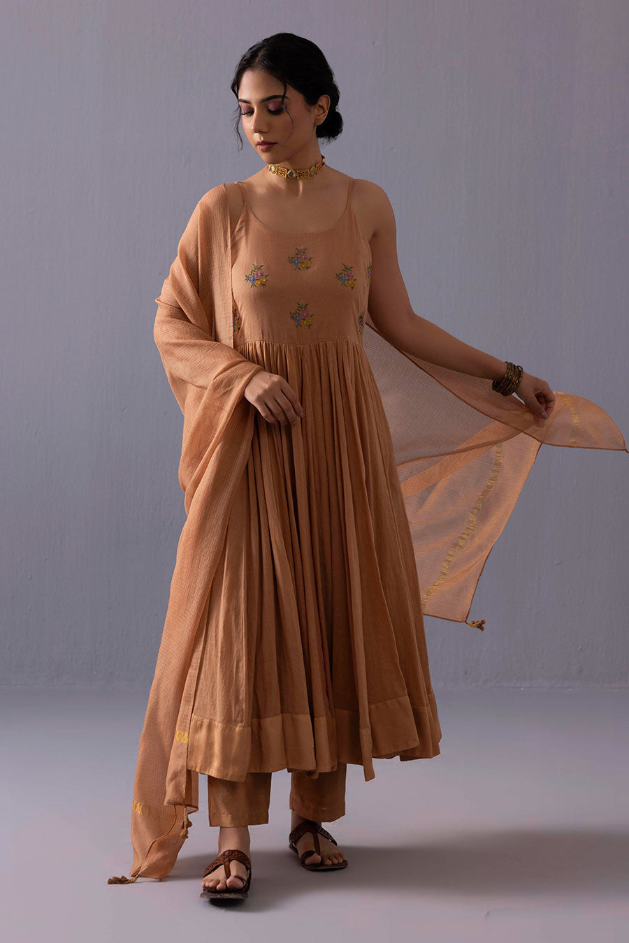 Mira Orange Embroidered Kurta Set