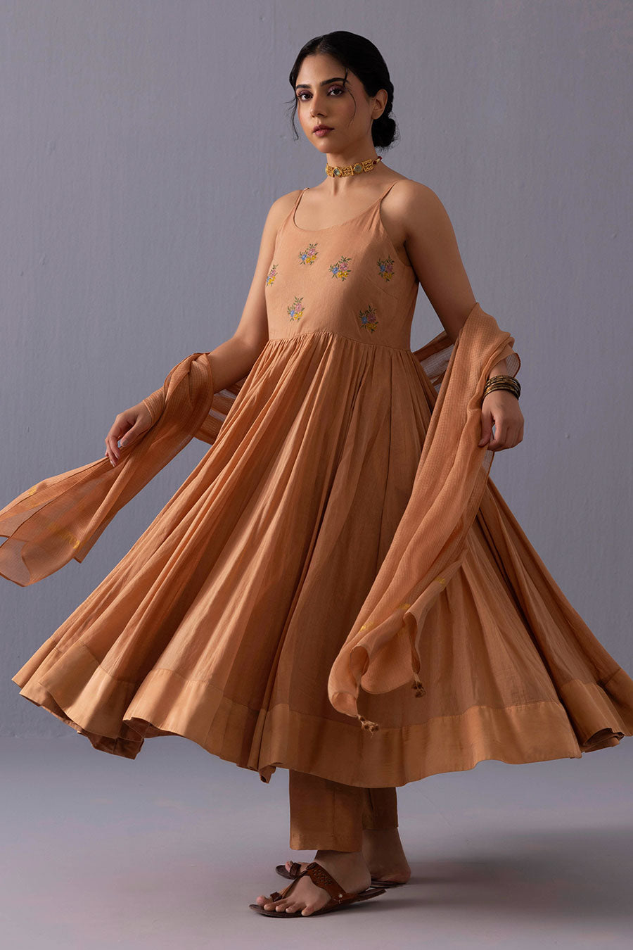 Mira Orange Embroidered Kurta Set