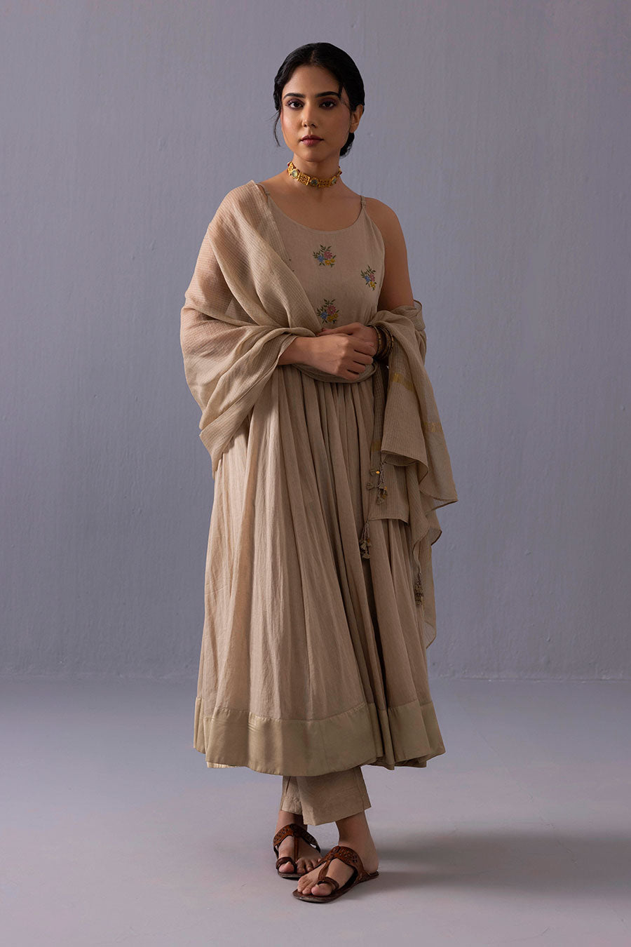 Mira Beige Embroidered Kurta Set