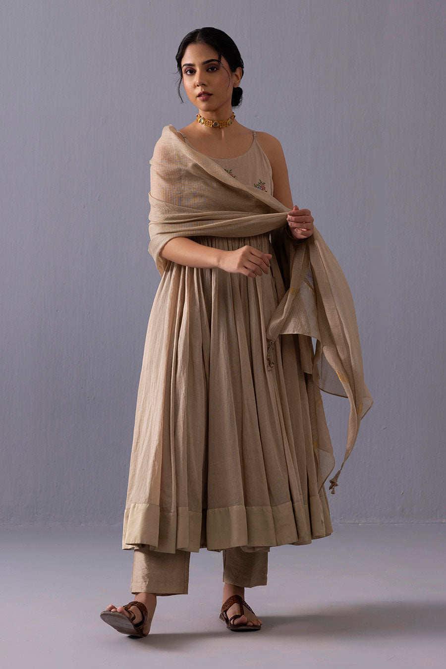 Mira Beige Embroidered Kurta Set