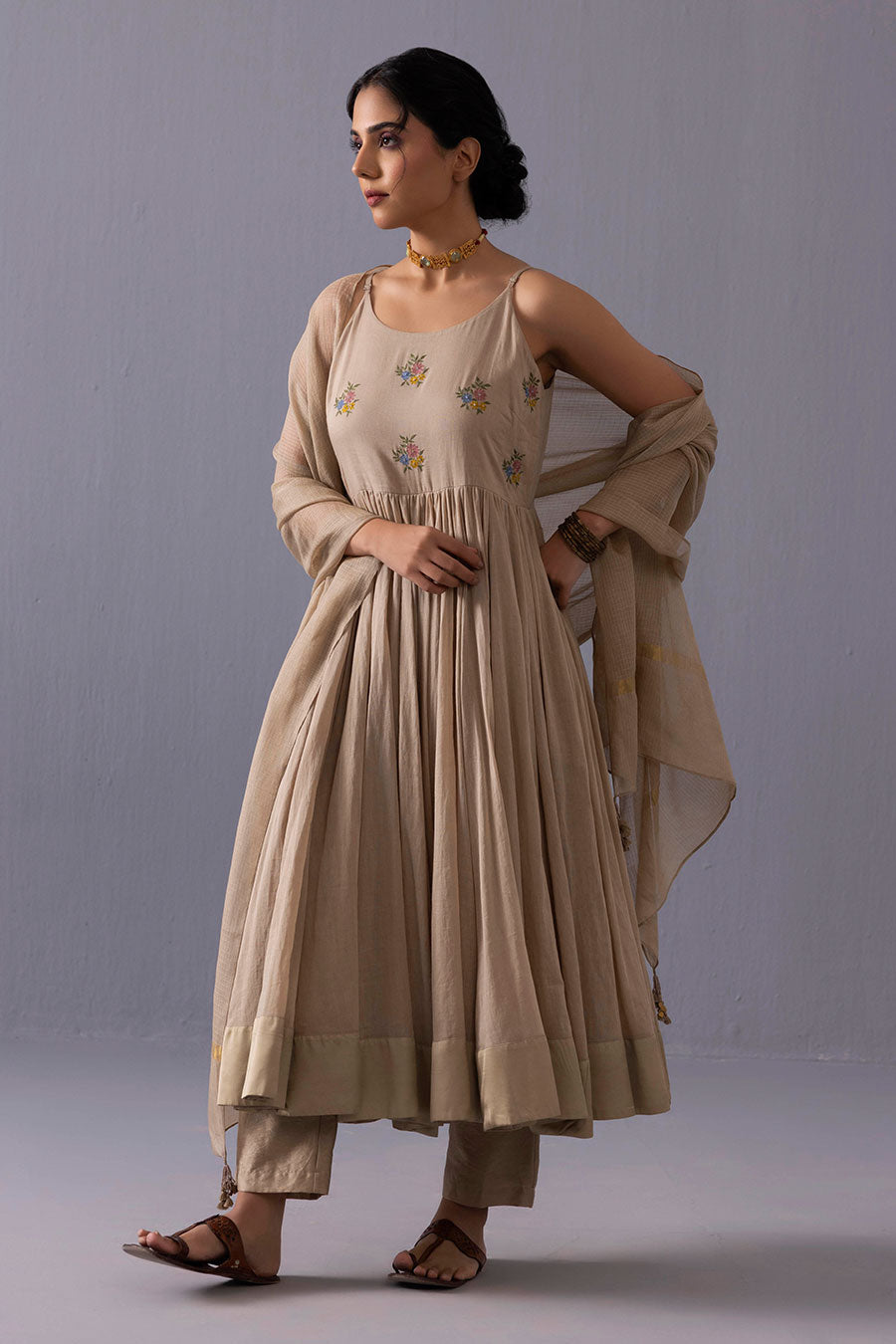 Mira Beige Embroidered Kurta Set