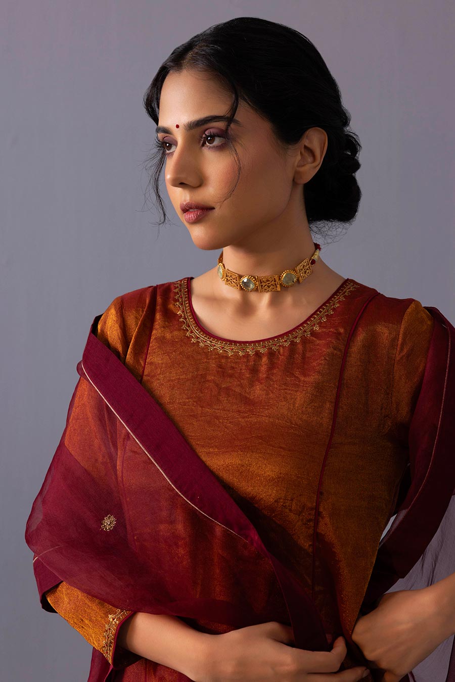 Himani Red Tissue Embroidered Kurta Set