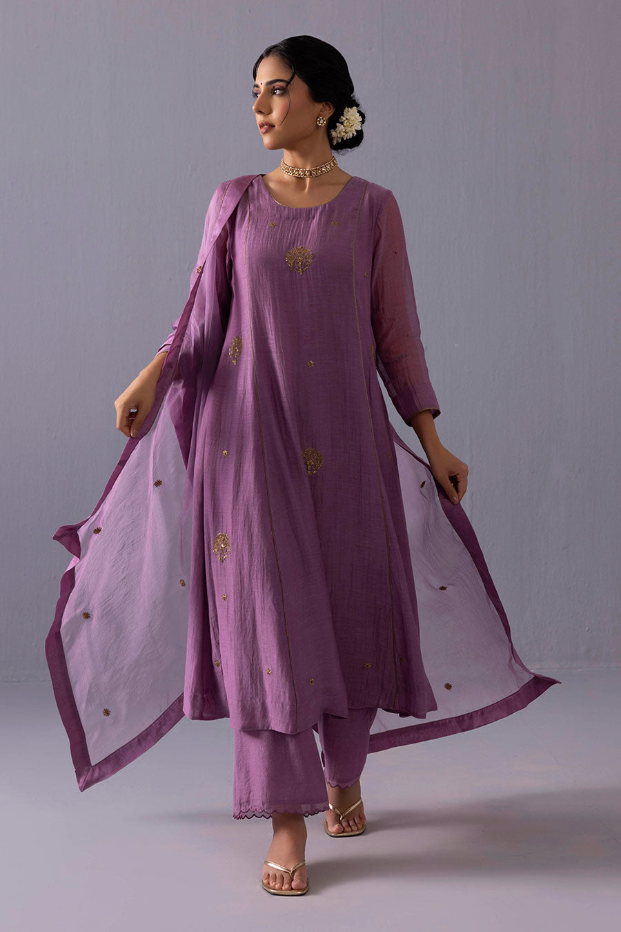 Noor Purple Chanderi Embroidered Kurta Set