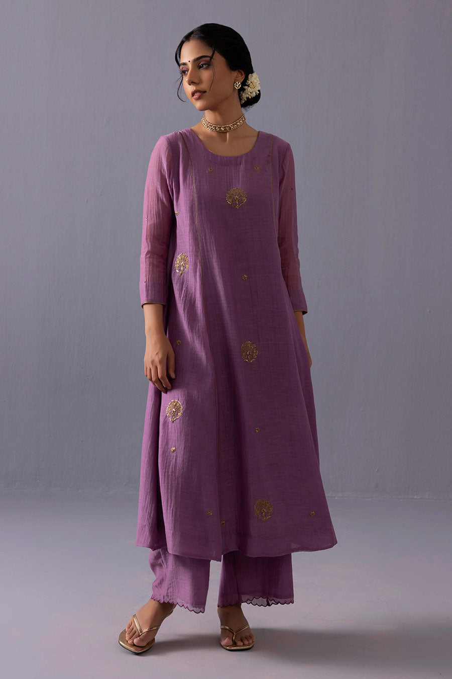 Noor Purple Chanderi Embroidered Kurta Set