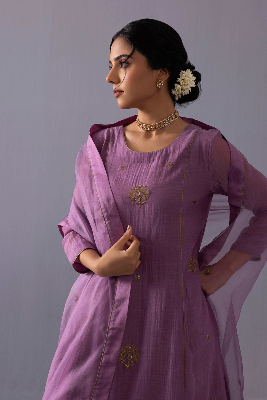 Noor Purple Chanderi Embroidered Kurta Set