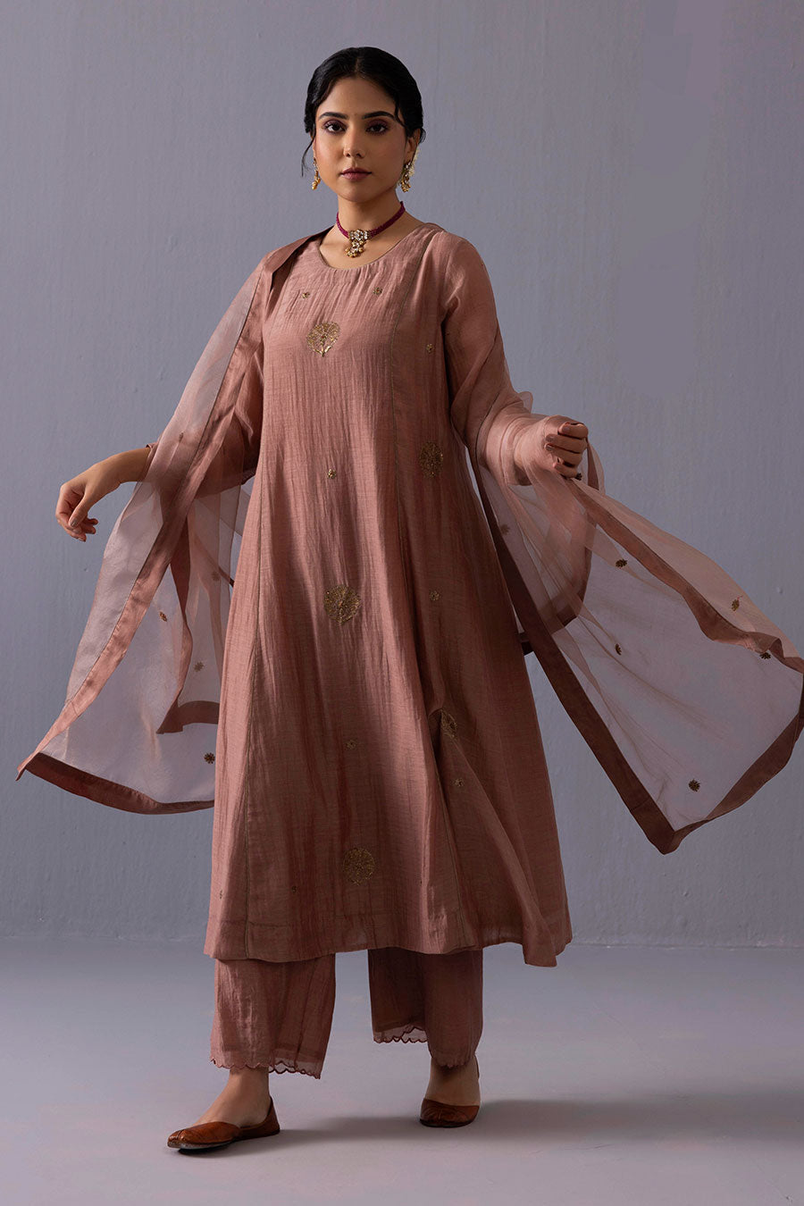 Noor Beige Chanderi Embroidered Kurta Set