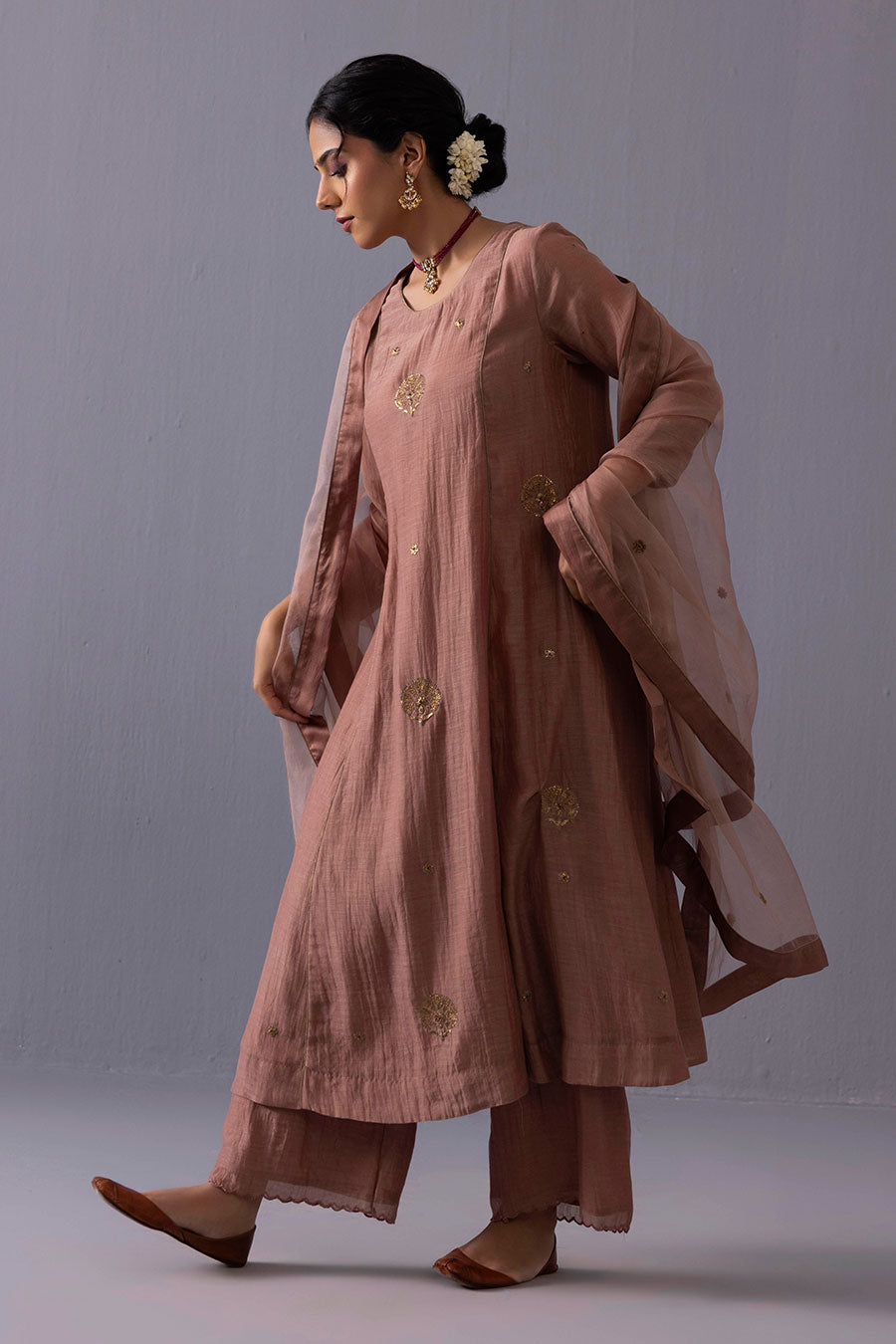 Noor Beige Chanderi Embroidered Kurta Set