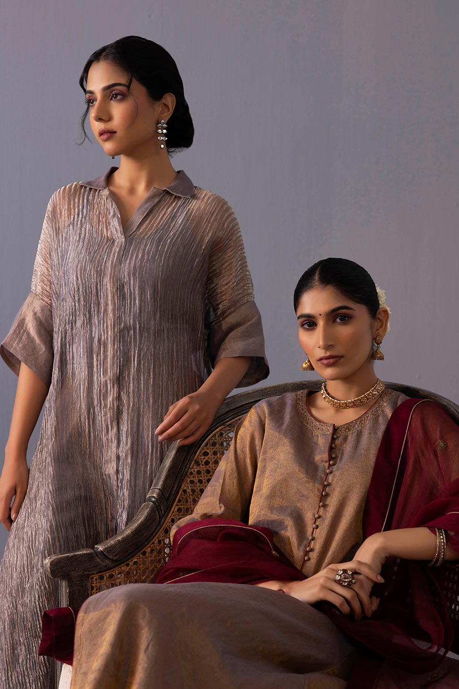 Rohini Grey Tissue Kurta & Pant Set