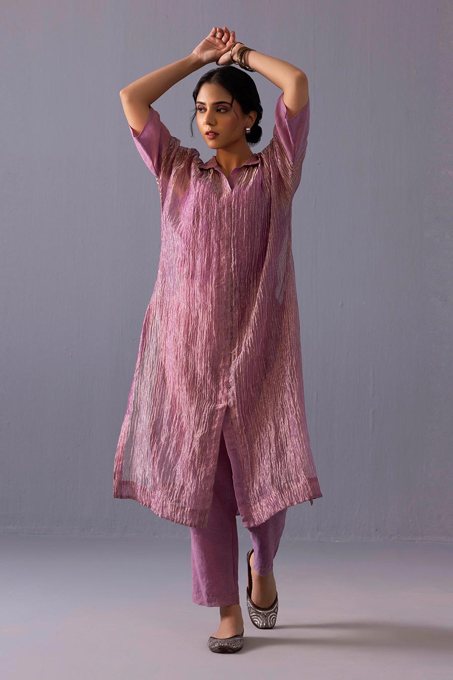 Rohini Pink Tissue Kurta & Pant Set