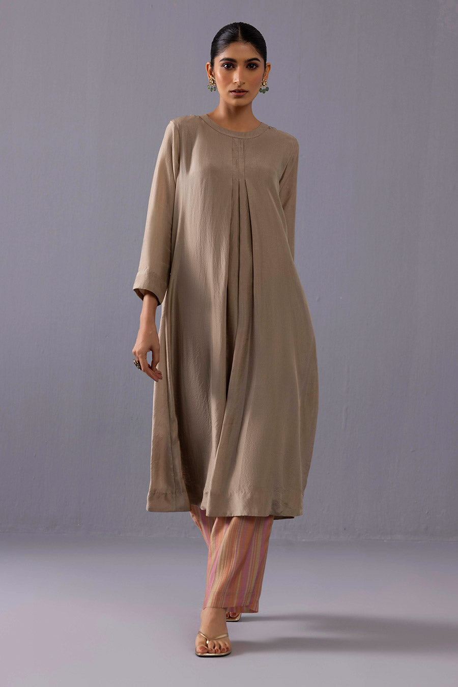 Maya Grey Silk Kurta and Printed Pants Set