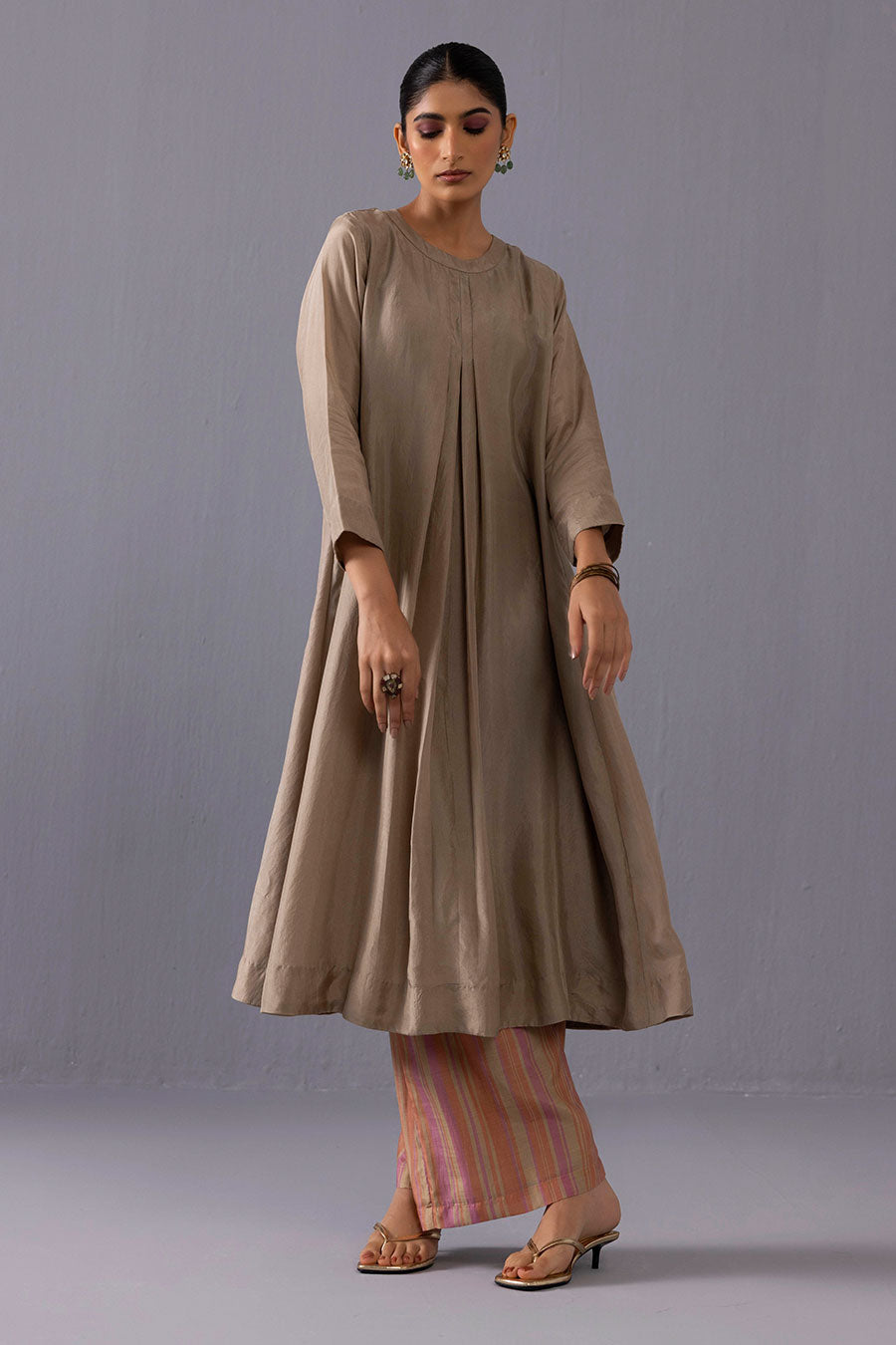 Maya Grey Silk Kurta and Printed Pants Set