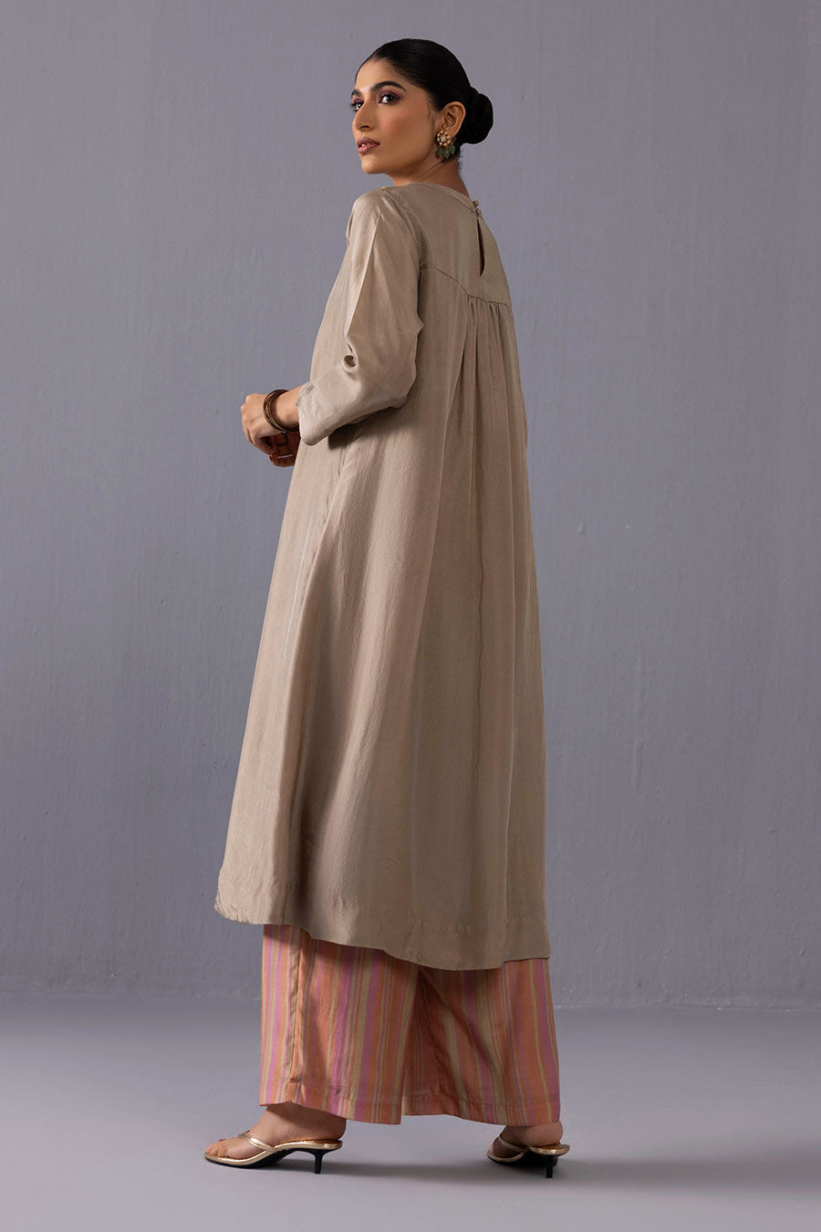 Maya Grey Silk Kurta and Printed Pants Set