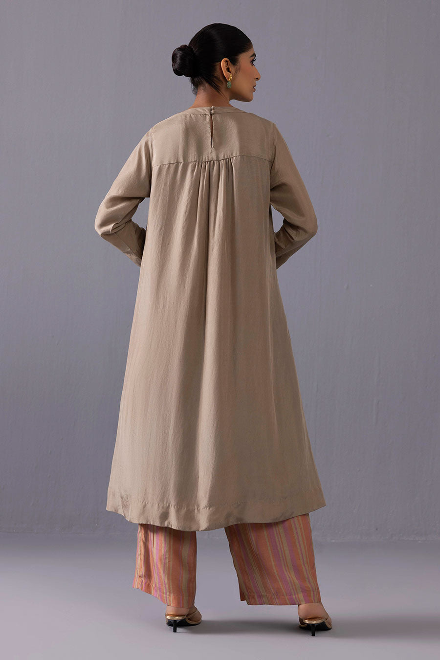 Maya Grey Silk Kurta and Printed Pants Set