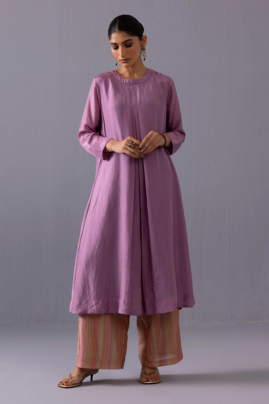 Maya Purple Silk Kurta and Printed Pants Set