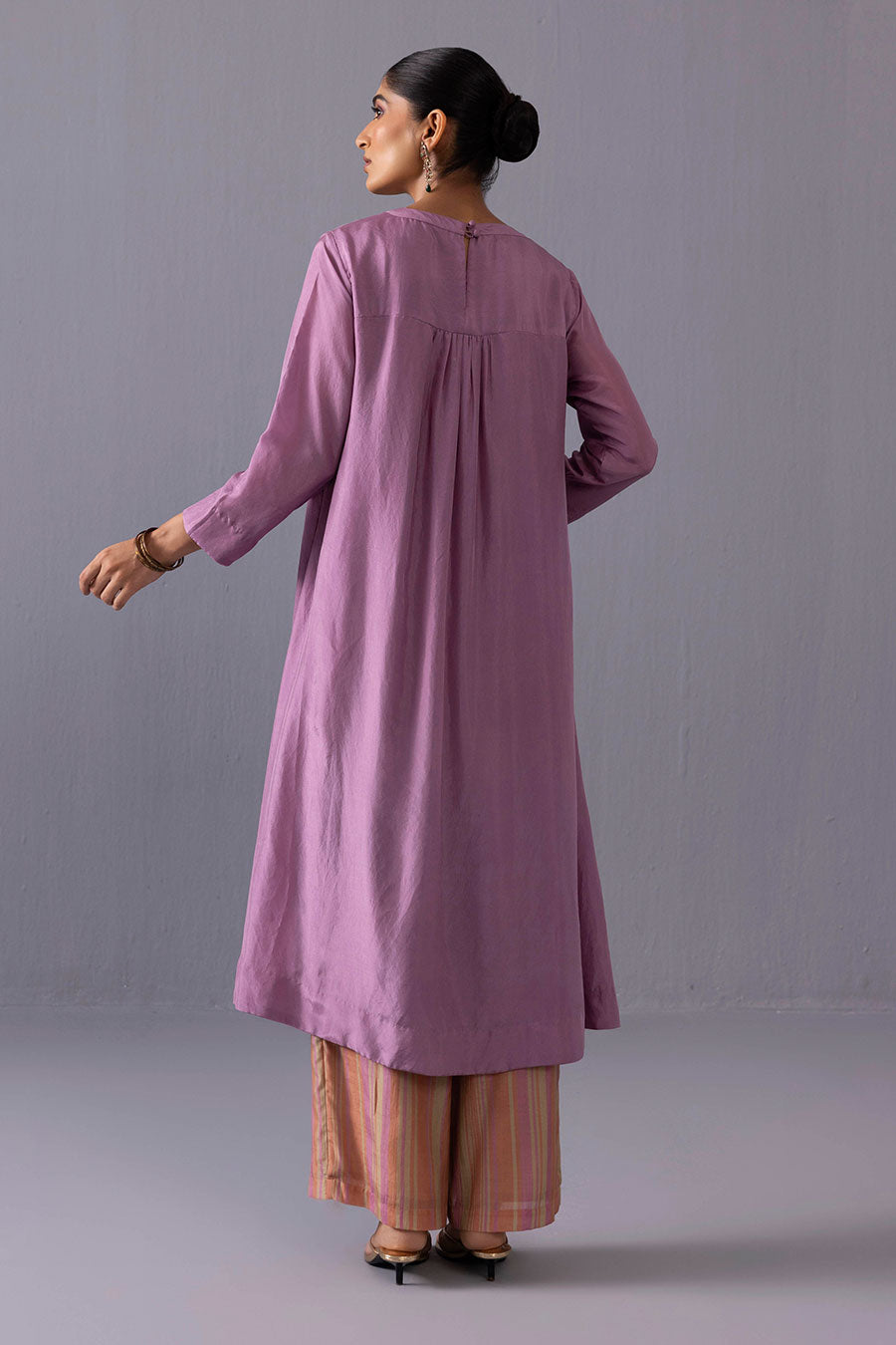 Maya Purple Silk Kurta and Printed Pants Set