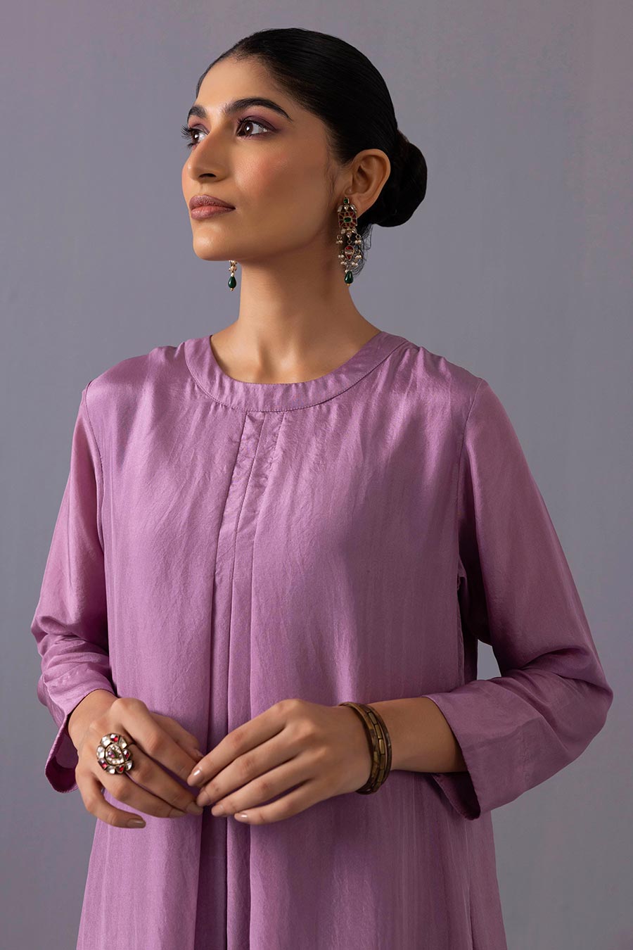 Maya Purple Silk Kurta and Printed Pants Set