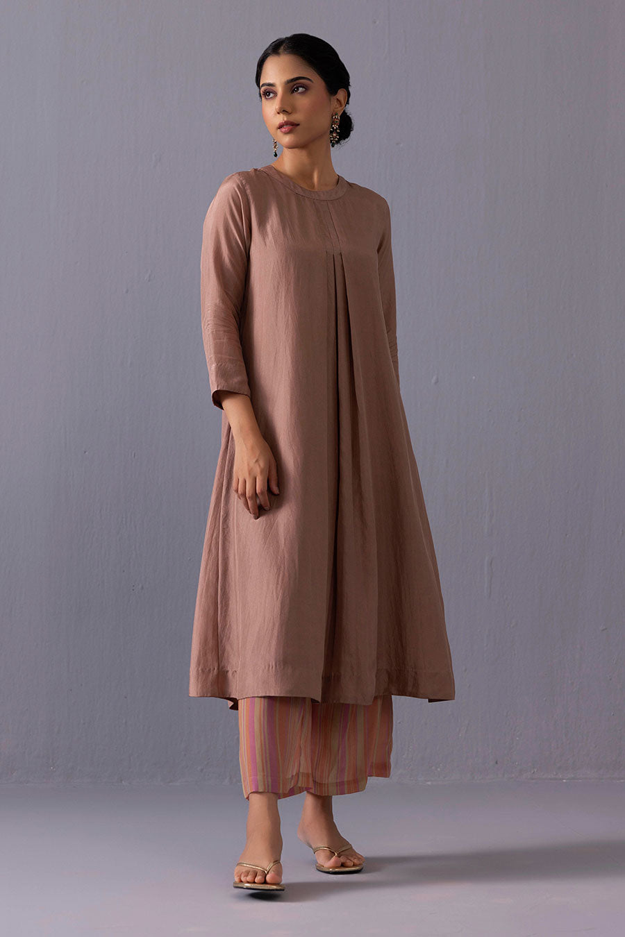 Maya Brown Silk Kurta and Printed Pants Set