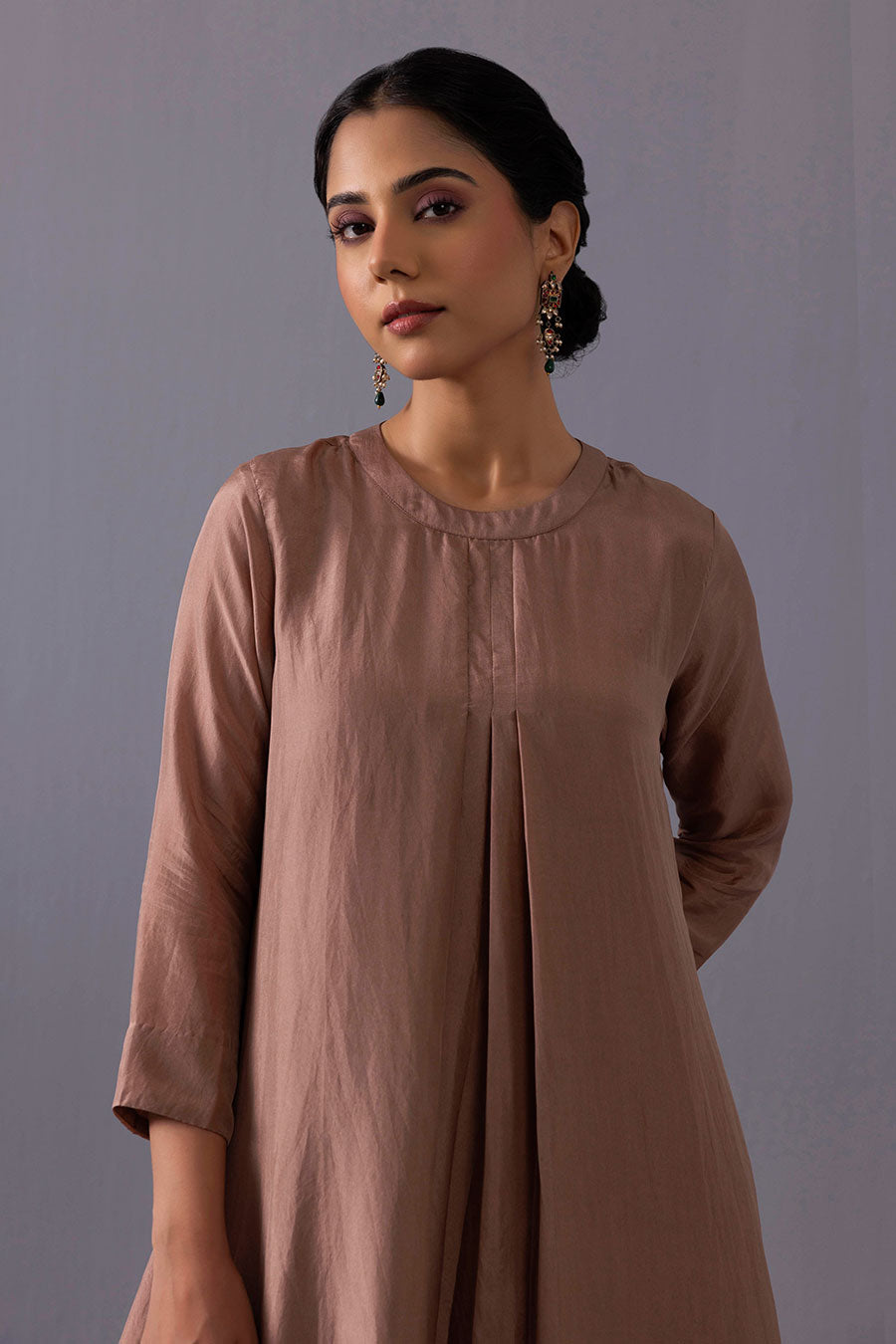 Maya Brown Silk Kurta and Printed Pants Set