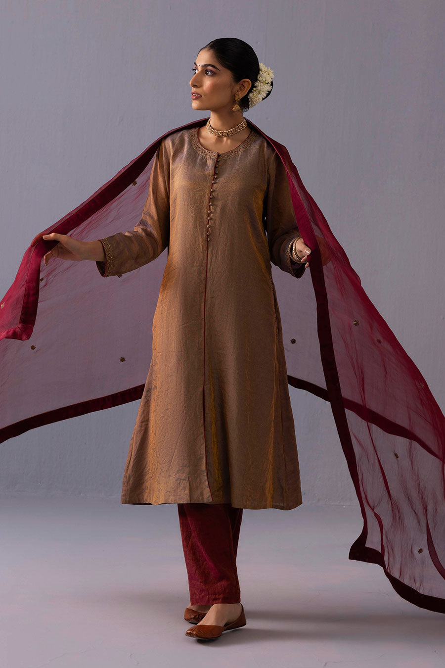 Rashmi Grey Tissue Embroidered Kurta Set