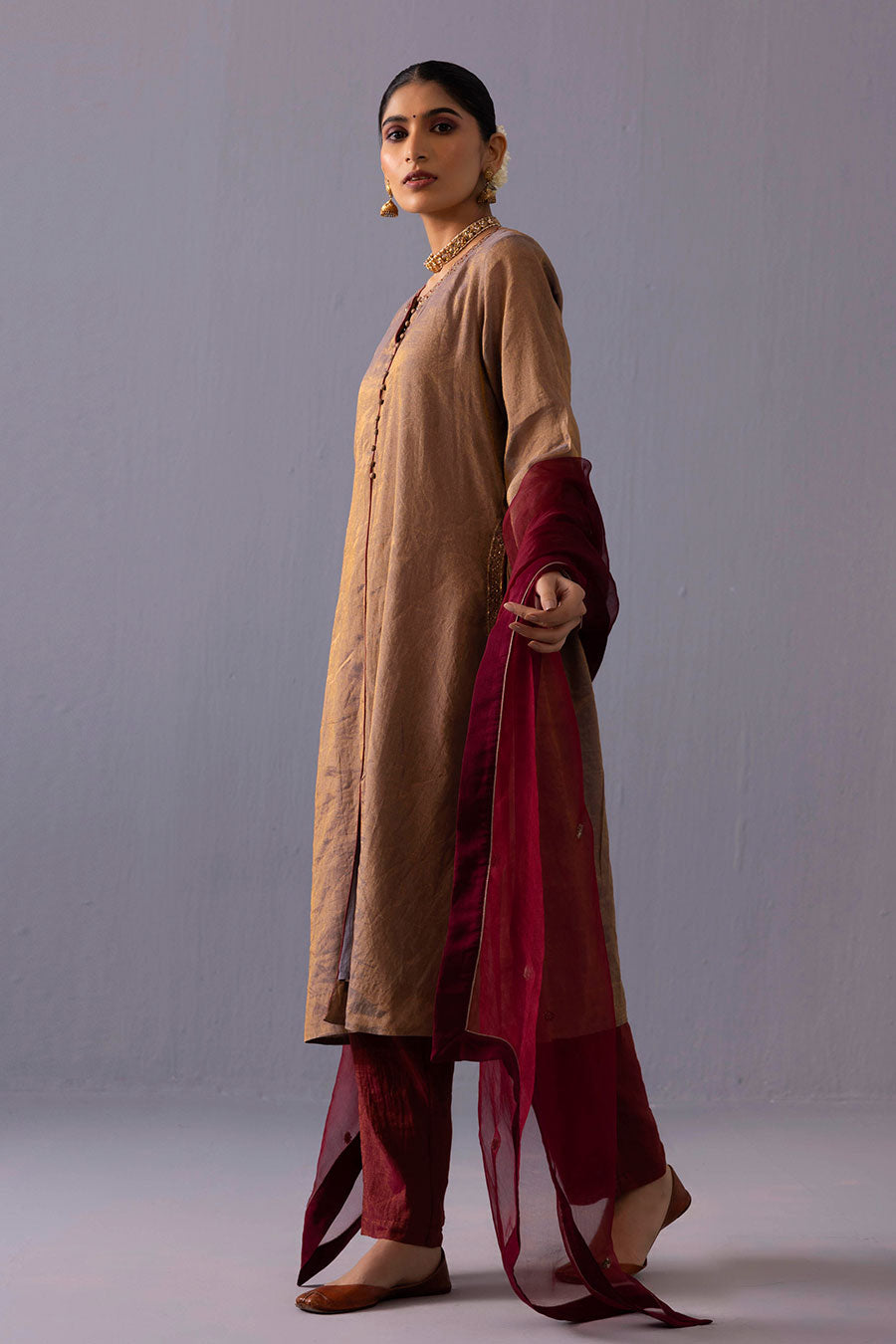 Rashmi Grey Tissue Embroidered Kurta Set