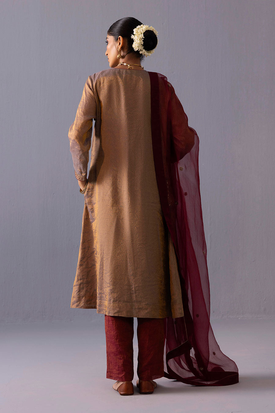 Rashmi Grey Tissue Embroidered Kurta Set