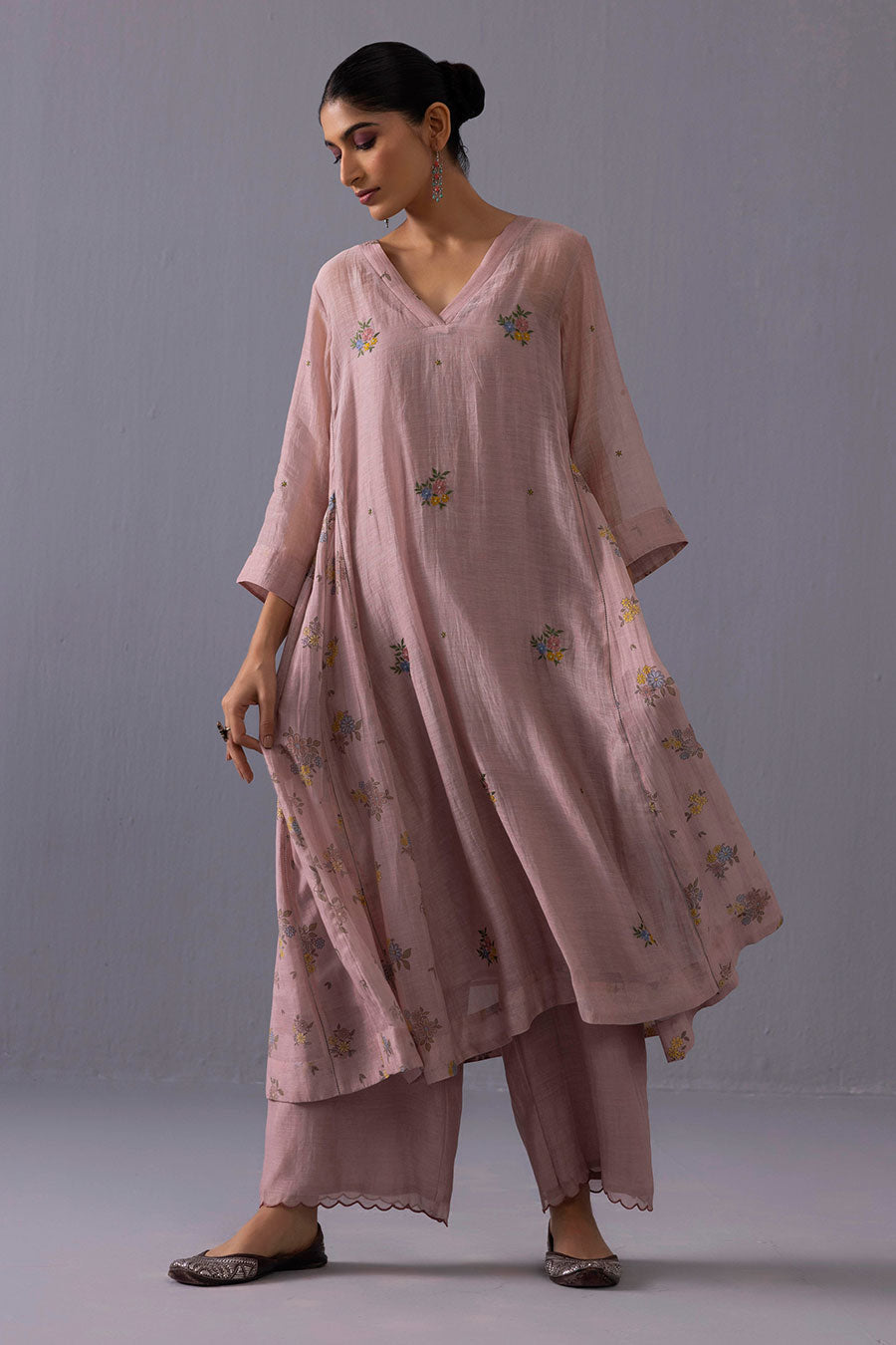 Sagarika Pink Chanderi Printed Kurta & Pant Set