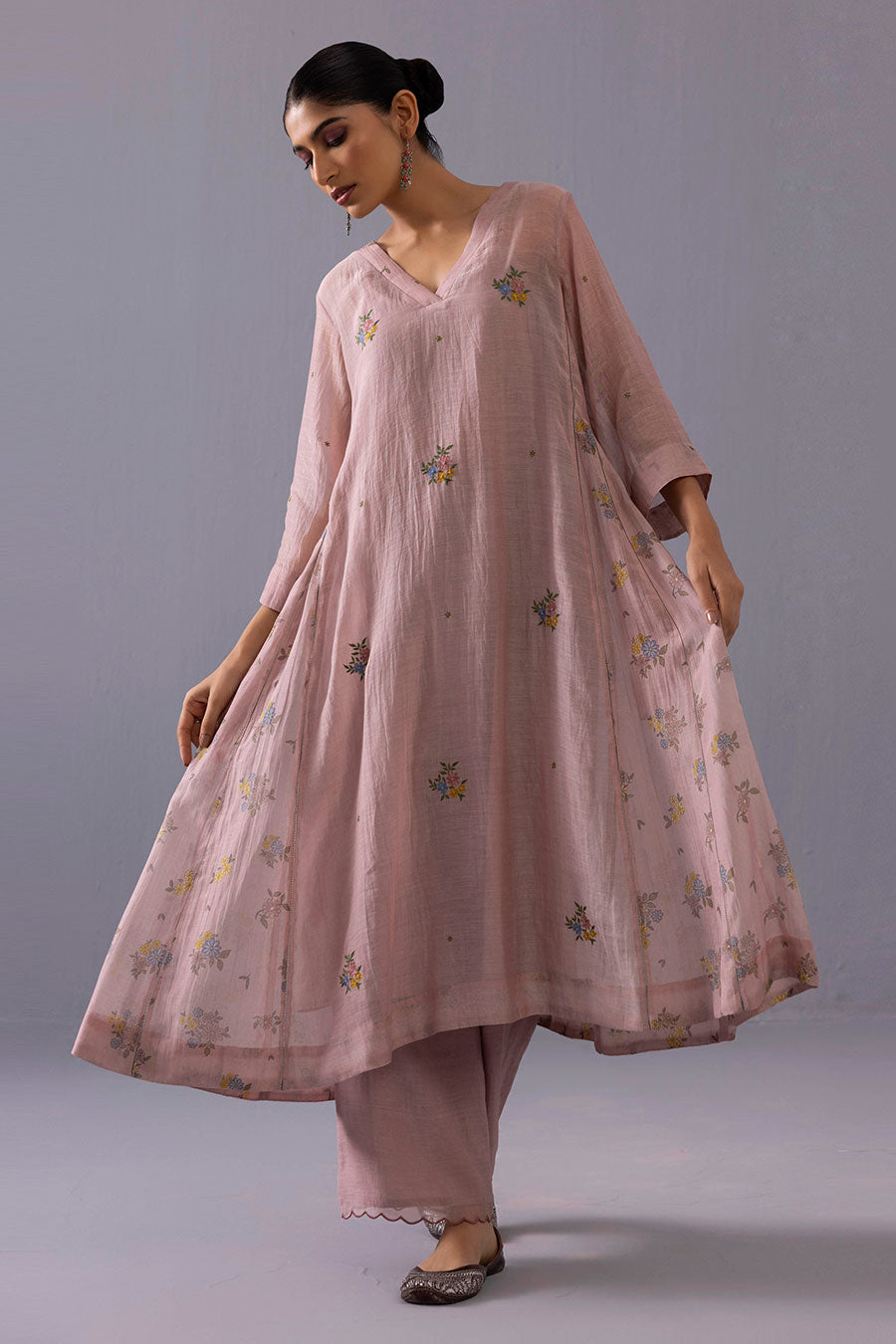 Sagarika Pink Chanderi Printed Kurta & Pant Set
