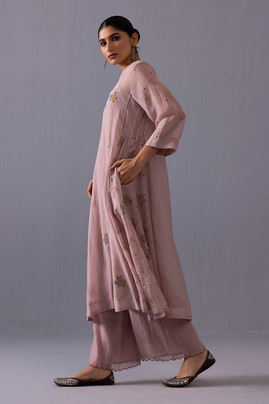 Sagarika Pink Chanderi Printed Kurta & Pant Set