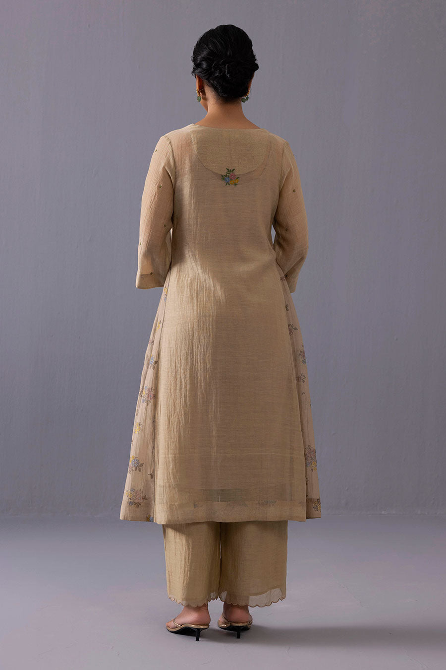 Sagarika Beige Chanderi Printed Kurta & Pant Set