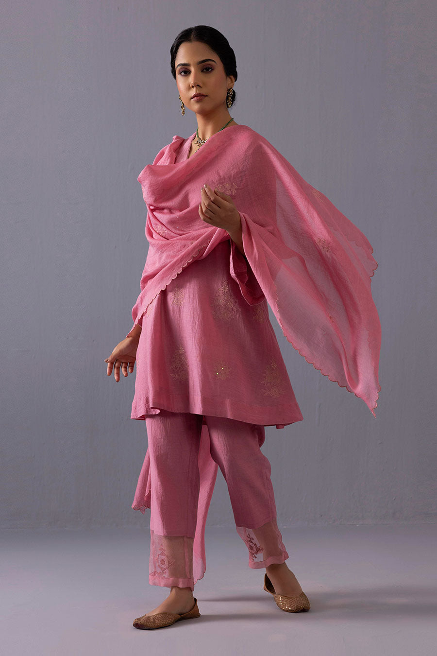 Aditi Pink Chanderi Embroidered Kurta Set