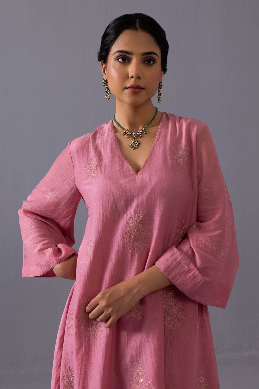 Aditi Pink Chanderi Embroidered Kurta Set