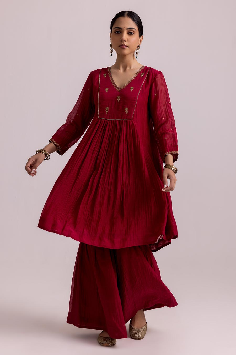 Red Rimi Embroidered Sharara Set