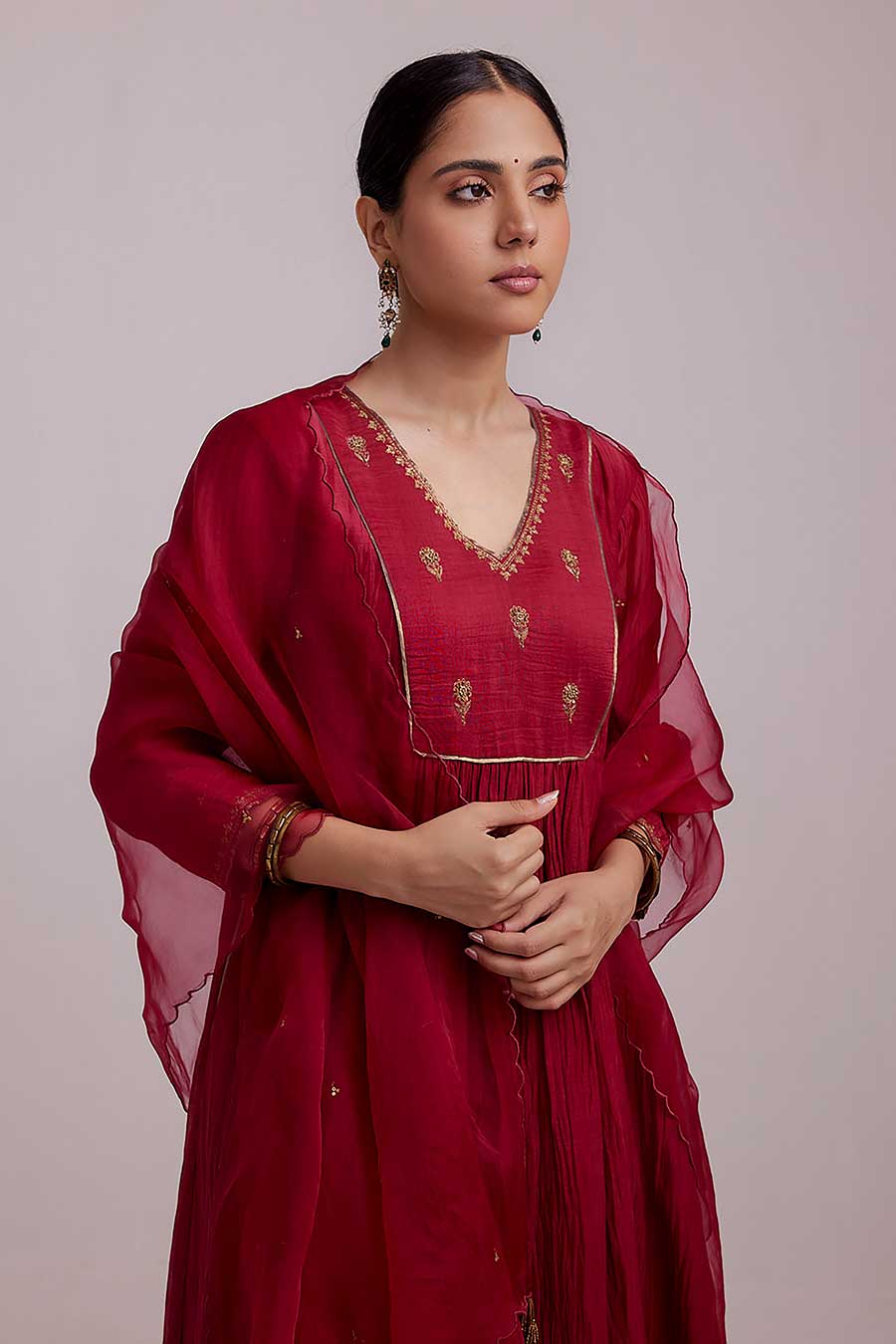 Red Rimi Embroidered Sharara Set