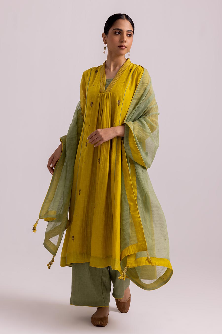 Lime Yellow Megha Embroidered Kurta Set